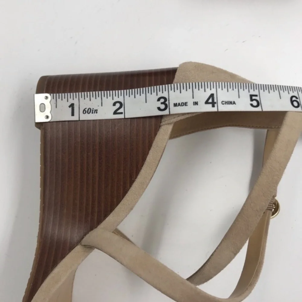 Michael Kors Cream Suede Leather Strappy Wood Wedge Heels Size 8